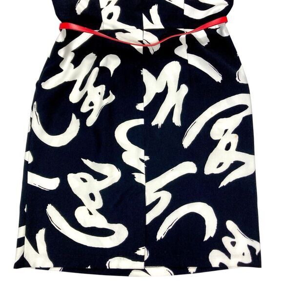 Emma & Michele Midi Dress Women 14 Black White Printed Belted 70s Classy Elegant - Picture 7 of 16